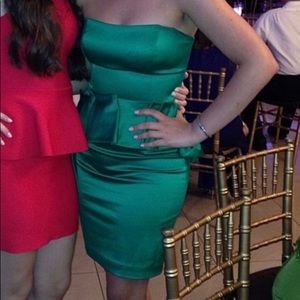 Max and Cleo emerald green strapless peplum dress